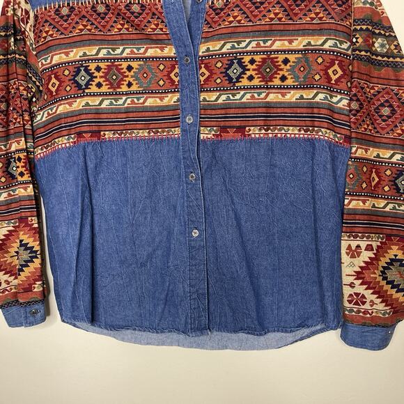 Vtg ROPER Women's Denim Southwest Aztec Button Up Rodeo Boho Cowgirl 90s Sz XL - Picture 3 of 6